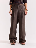 Load image into Gallery viewer, Dark Brown Linen Baggy Trousers
