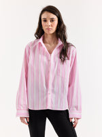 Load image into Gallery viewer, Multi Pink Striped Poplin Oversized Shirt