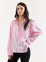 Load image into Gallery viewer, Multi Pink Striped Poplin Oversized Shirt
