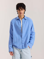 Load image into Gallery viewer, Blue Striped Gauze Holiday Shirt