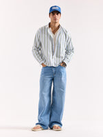 Load image into Gallery viewer, Blue & Yellow Striped Poplin Oversized Shirt