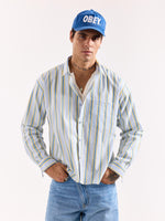 Load image into Gallery viewer, Blue & Yellow Striped Poplin Oversized Shirt