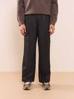 Load image into Gallery viewer, Black Textured Baggy Fit Trousers