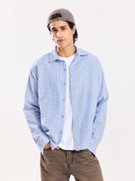 Load image into Gallery viewer, Powder Blue Striped Seersucker Shirt