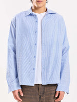 Load image into Gallery viewer, Powder Blue Striped Seersucker Shirt