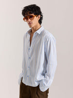 Load image into Gallery viewer, Powder Blue Striped Drape Shirt