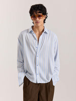 Load image into Gallery viewer, Powder Blue Striped Drape Shirt