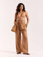 Load image into Gallery viewer, Tan Brown Linen Pull-on Pants
