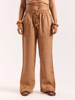 Load image into Gallery viewer, Tan Brown Linen Pull-on Pants