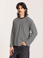 Load image into Gallery viewer, Black Striped Loose Fit Cropped T-Shirt