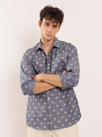 Load image into Gallery viewer, Indigo Floral Printed Chambray Shirt