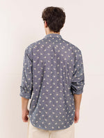 Load image into Gallery viewer, Indigo Floral Printed Chambray Shirt