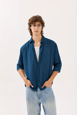 Load image into Gallery viewer, Dark Blue Wrinkled Shirt