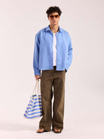 Load image into Gallery viewer, Dark Dusty Blue Linen Cropped Shirt
