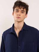 Load image into Gallery viewer, Dark Blue Gauze Holiday Shirt