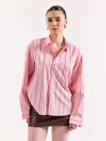 Load image into Gallery viewer, Pink & Brown Striped Poplin Oversized Shirt