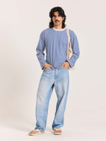 Load image into Gallery viewer, Blue Striped Loose Fit Cropped T-Shirt