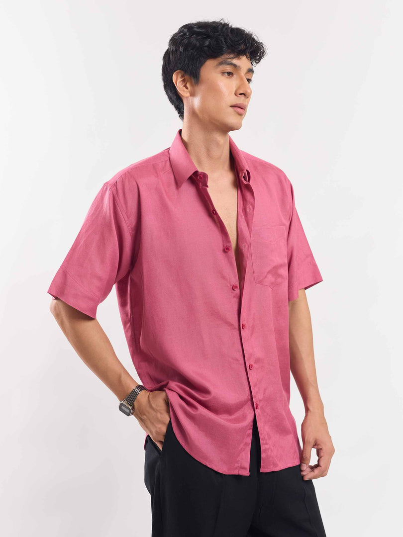 Rose Pink Half Sleeve Linen Shirt