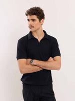 Load image into Gallery viewer, Black Waffle Knit Polo T-shirt
