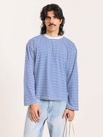 Load image into Gallery viewer, Blue Striped Loose Fit Cropped T-Shirt