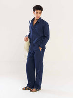 Load image into Gallery viewer, Navy Blue Pinstriped Pull-on Pants