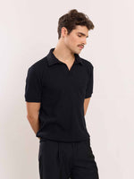 Load image into Gallery viewer, Black Waffle Knit Polo T-shirt
