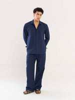 Load image into Gallery viewer, Navy Blue Pinstriped Pull-on Pants