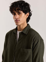 Load image into Gallery viewer, Dark Olive Gauze Holiday Shirt