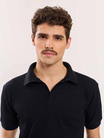 Load image into Gallery viewer, Black Waffle Knit Polo T-shirt