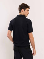 Load image into Gallery viewer, Black Waffle Knit Polo T-shirt