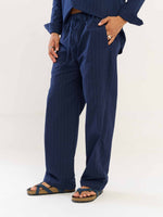 Load image into Gallery viewer, Navy Blue Pinstriped Pull-on Pants