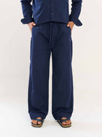 Load image into Gallery viewer, Navy Blue Pinstriped Pull-on Pants