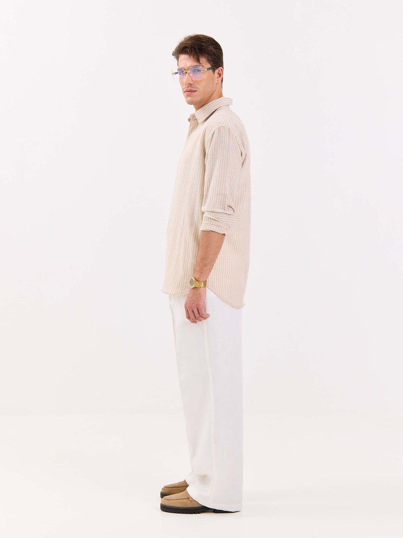 Beige Striped Linen-blend Shirt