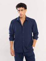Load image into Gallery viewer, Navy Blue Pinstripe Poplin Shirt