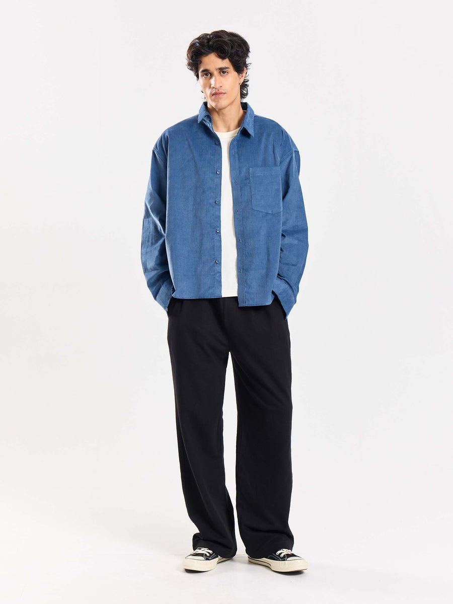 Buy Dusty Blue Corduroy Oversized Shirt Online at Best Price | 5Feet11