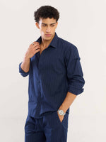 Load image into Gallery viewer, Navy Blue Pinstripe Poplin Shirt