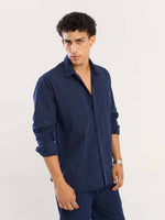 Load image into Gallery viewer, Navy Blue Pinstripe Poplin Shirt