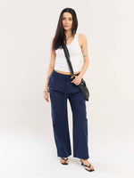 Load image into Gallery viewer, Navy Blue Pinstriped Pull-on Pants