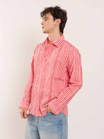 Load image into Gallery viewer, Red & Pink Striped Linen Shirt