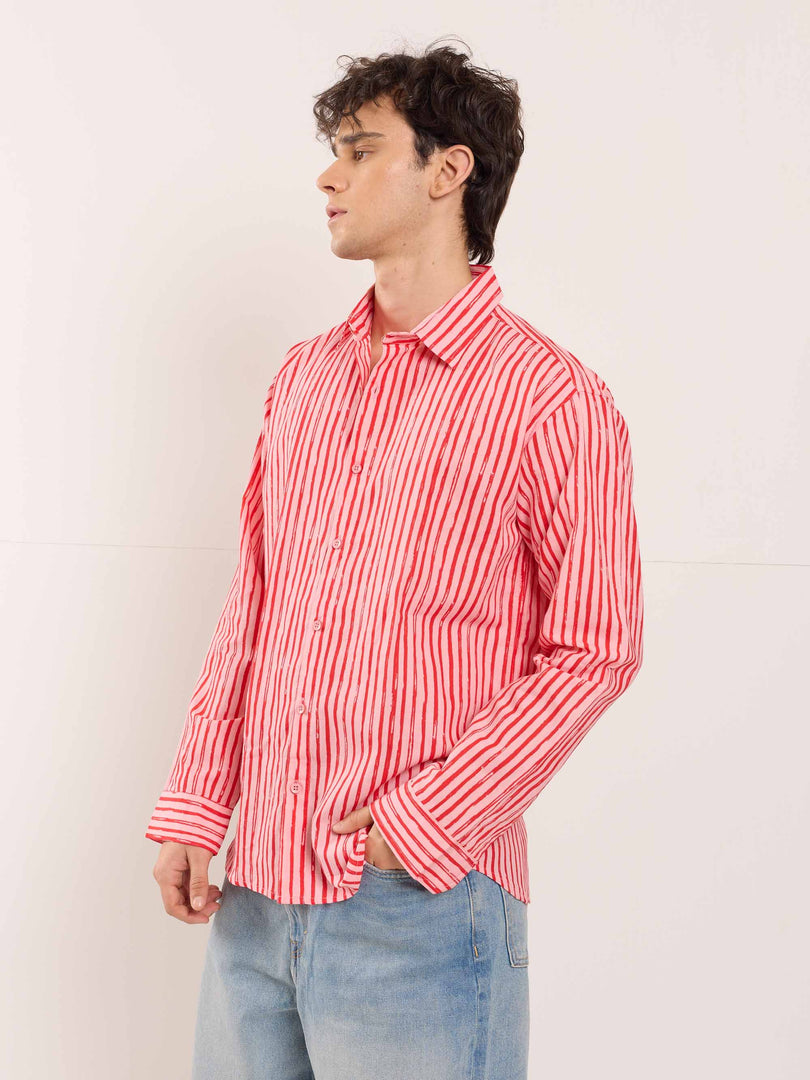 Red & Pink Striped Linen Shirt