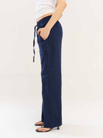 Load image into Gallery viewer, Navy Blue Pinstriped Pull-on Pants