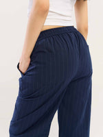 Load image into Gallery viewer, Navy Blue Pinstriped Pull-on Pants