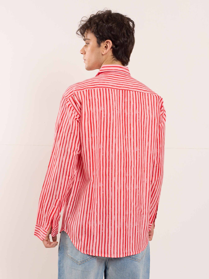 Red & Pink Striped Linen Shirt