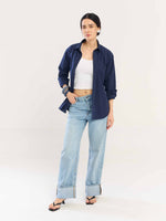 Load image into Gallery viewer, Navy Blue Pinstripe Poplin Shirt