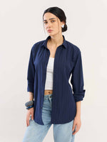 Load image into Gallery viewer, Navy Blue Pinstripe Poplin Shirt