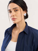 Load image into Gallery viewer, Navy Blue Pinstripe Poplin Shirt