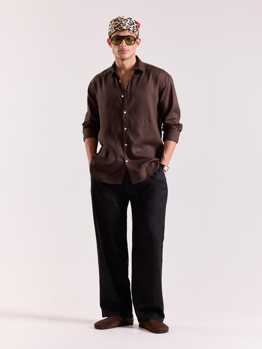 Buy Dark Brown Linen-blend Shirt Online at Best Price