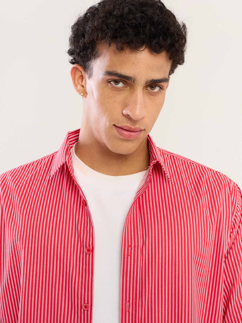 Red Striped Poplin Shirt