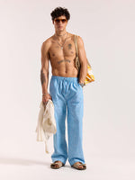 Load image into Gallery viewer, Sky Blue Striped Linen Pull-on Pants