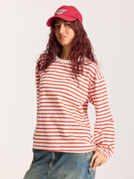 Load image into Gallery viewer, Red Striped Loose Fit Cropped T-Shirt